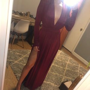 Fashionova long sleeve slit gown/dress